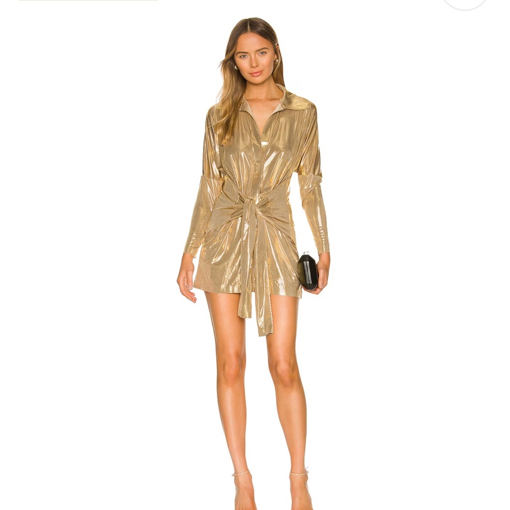 TY Front NK Shirt Mini Dress in Gold